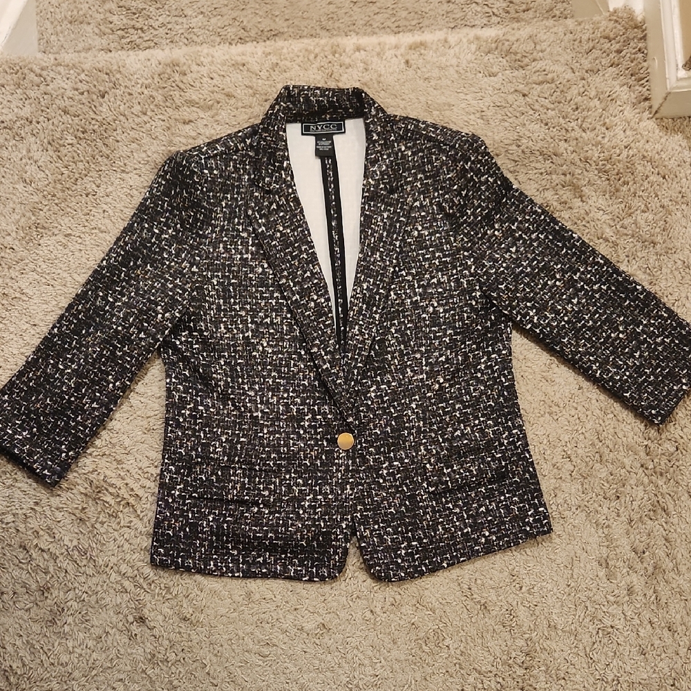 NYCC Black and White Tweed- Print Blazer In Size M
